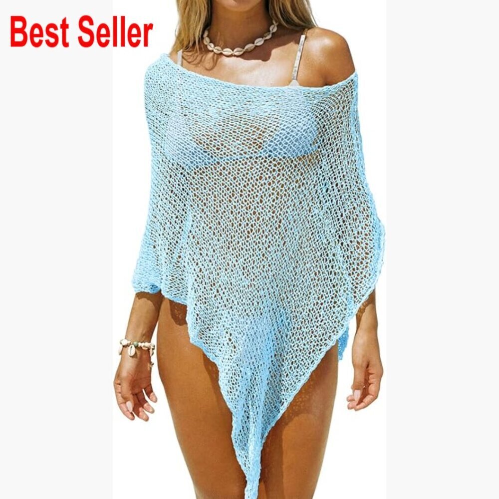 Sheer Crochet Knit Mesh Shrug Batwing Sleeve Boho Cover Up Top